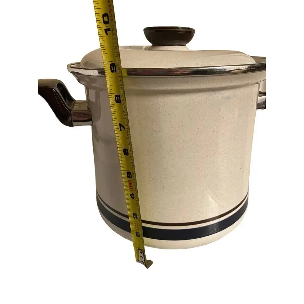 Vintage Stock Pot Porcelain Steel Sanko Contemporary Chateau Handpainted 8 Quart